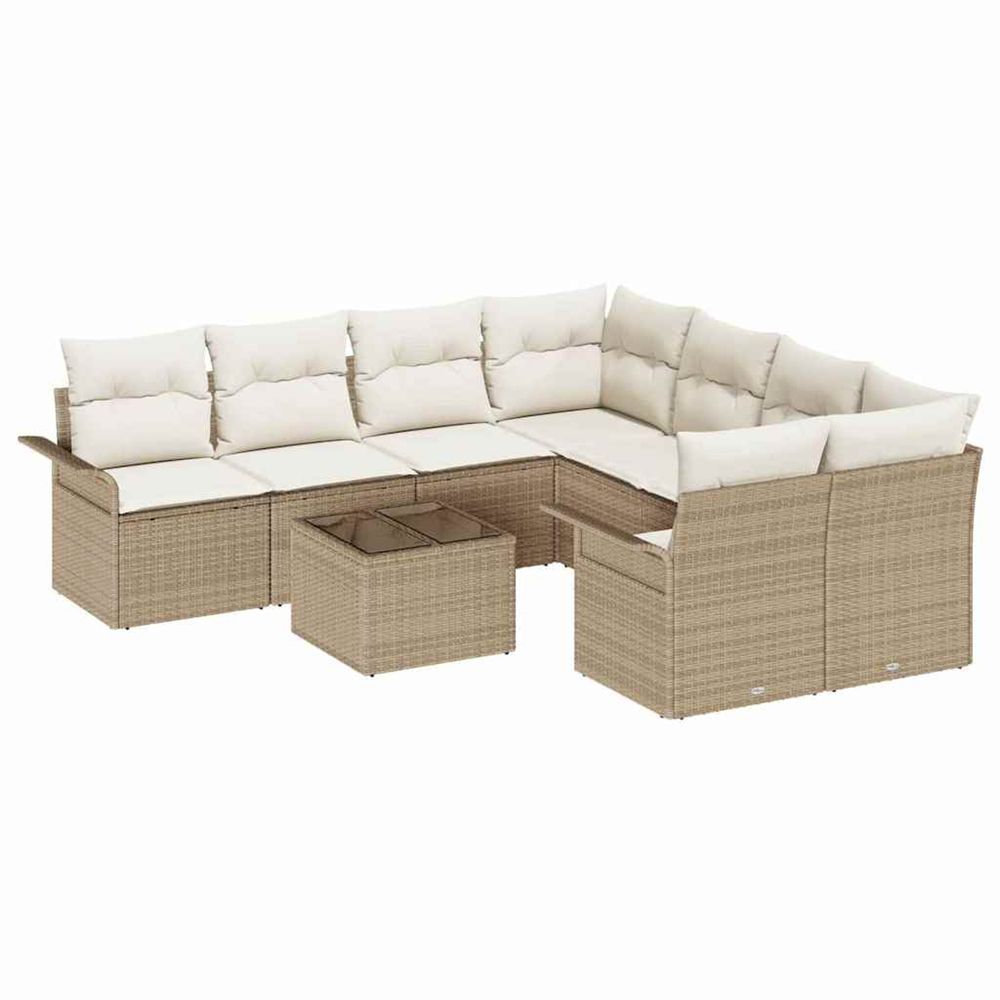 Ensemble de canapé de jardin 9 pc beige et crème polyrotin
