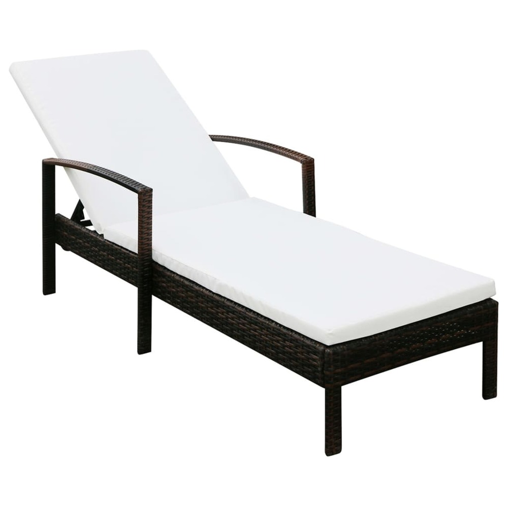 Transat chaise longue bain de soleil lit de jardin terrasse meuble d'extérieur avec coussin résine tressée marron