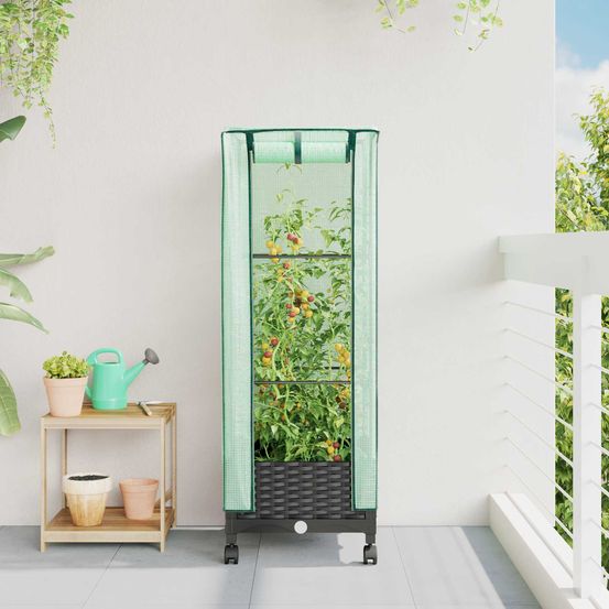 Jardinière carrée avec serre pp balcon protection plantes 40x40cm noir