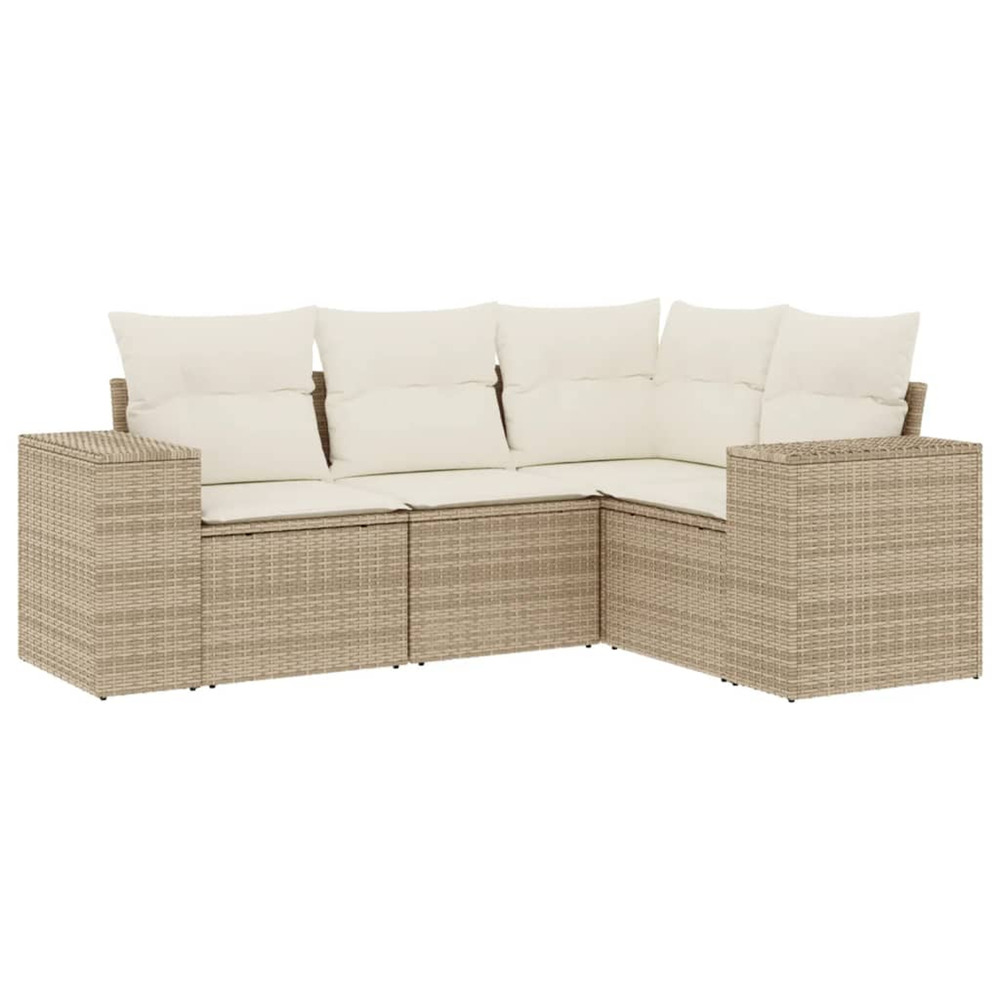 Salon de jardin avec coussins 4 pcs beige résine tressée