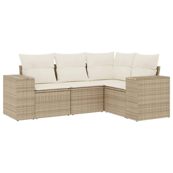 Salon de jardin avec coussins 4 pcs beige résine tressée