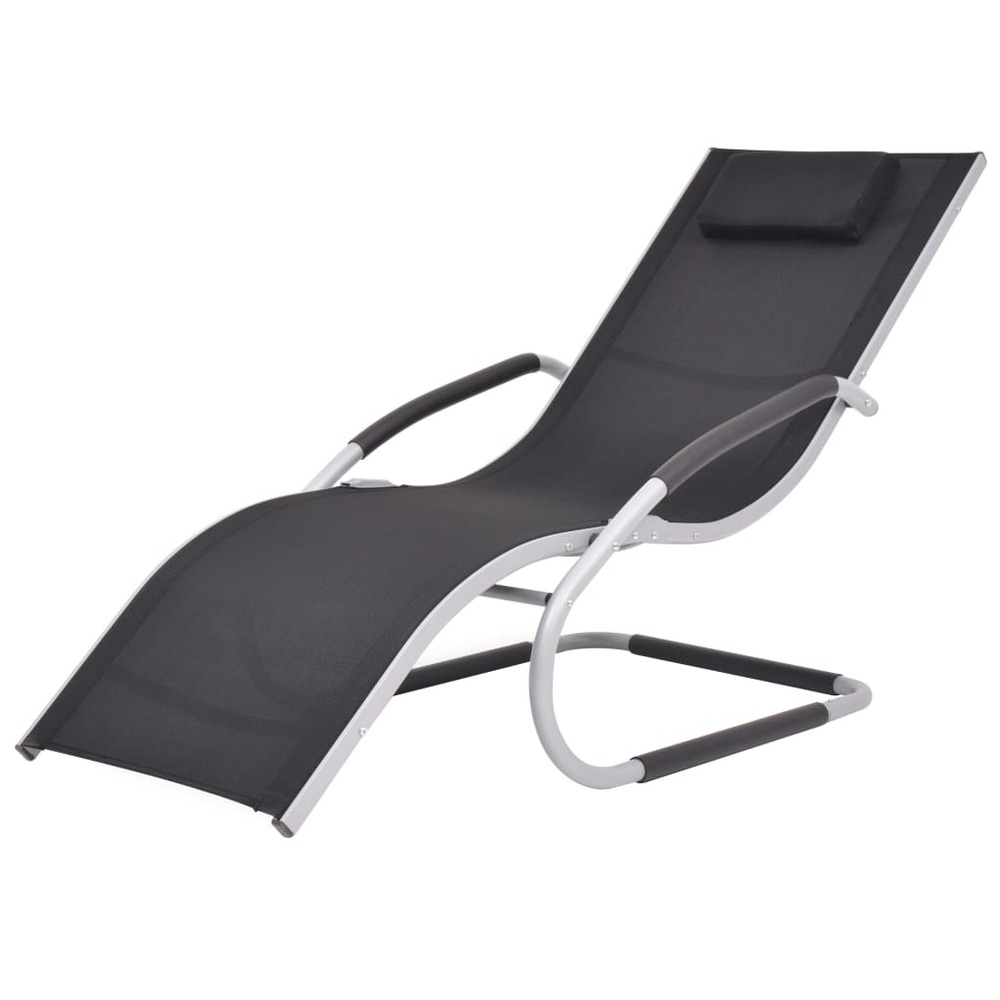 Transat chaise longue bain de soleil lit de jardin terrasse meuble d'extérieur avec oreiller aluminium et textilène noir 02_0