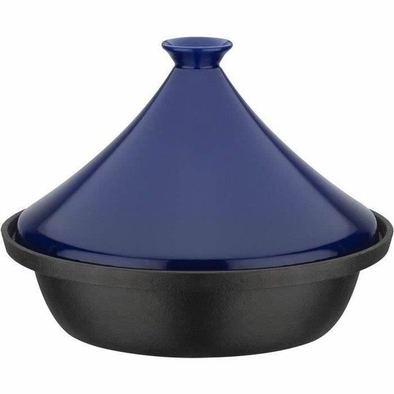 Tajine fonte massive 30 x 22 cm - couvercle céramique - induction - bleu