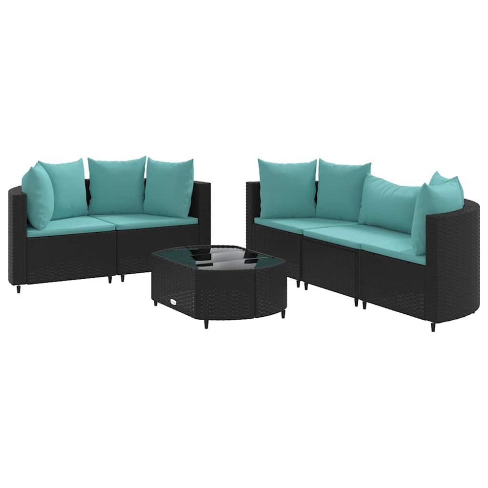 Salon de jardin 6 pcs avec coussins noir résine tressée