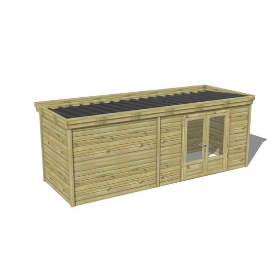Abri de jardin bois pin traité autoclave 27mm - 5,995x2,14m / 13m2 - bac acier - abri français
