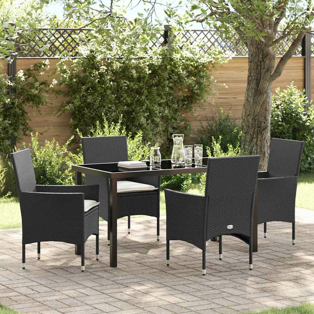 Ensemble de salle à manger pour jardin 5 pcs noir polyrotin