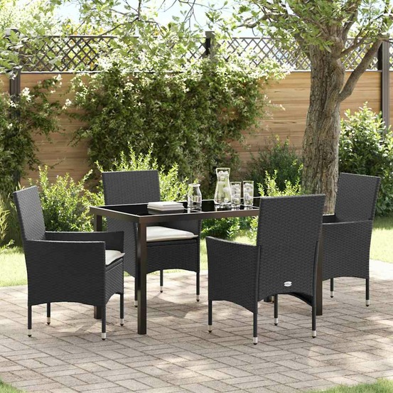Ensemble de salle à manger pour jardin 5 pcs noir polyrotin