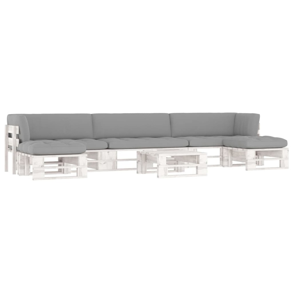 Salon de jardin palette 6 pcs et coussins pin imprégné de blanc
