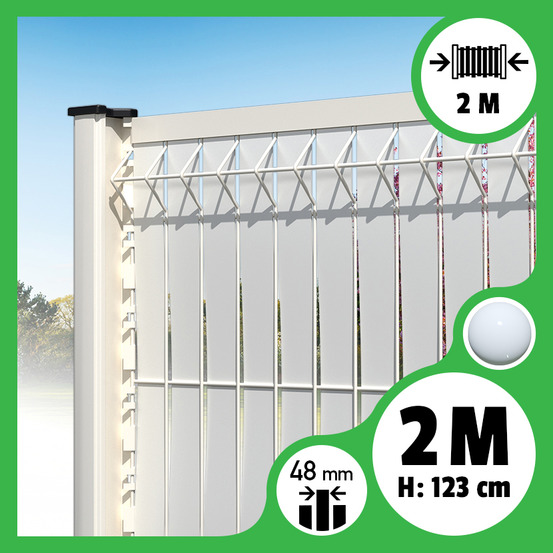 Brise-vue lattes aluminium n55 - blanc - 123 cm, 2 mètres