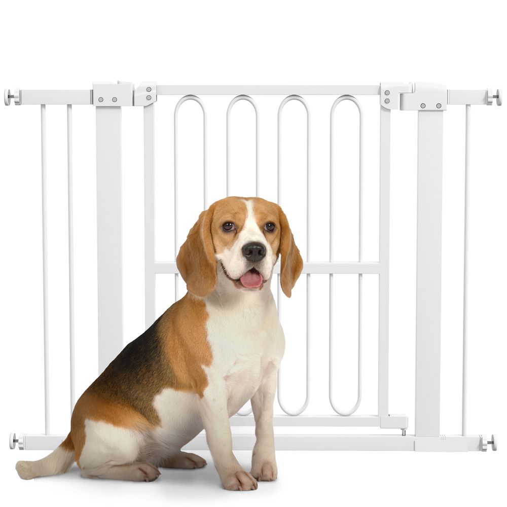 Barrière pour chien métal blanc 76-104 cm porte escalier sans perçage double verrouillage - comfortxl outdoor living