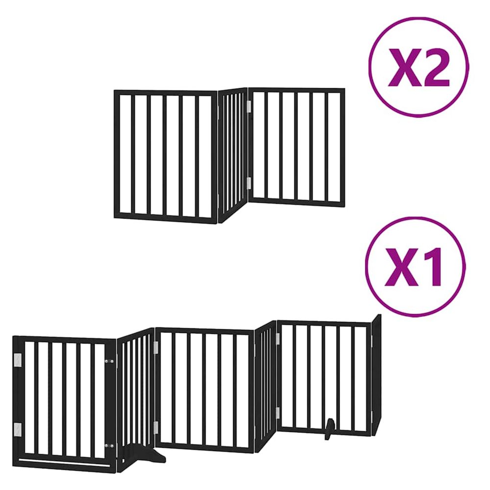 Barrière pour chien porte pliable 12panneaux noir bois peuplier