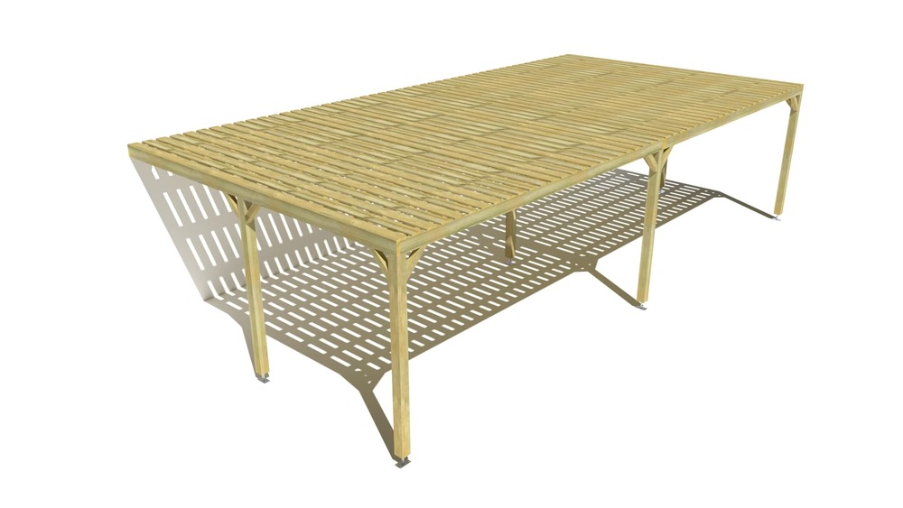 Pergola bois • 10m x 5m • adossée • sens largeur • platelage bois • livraison comprise
