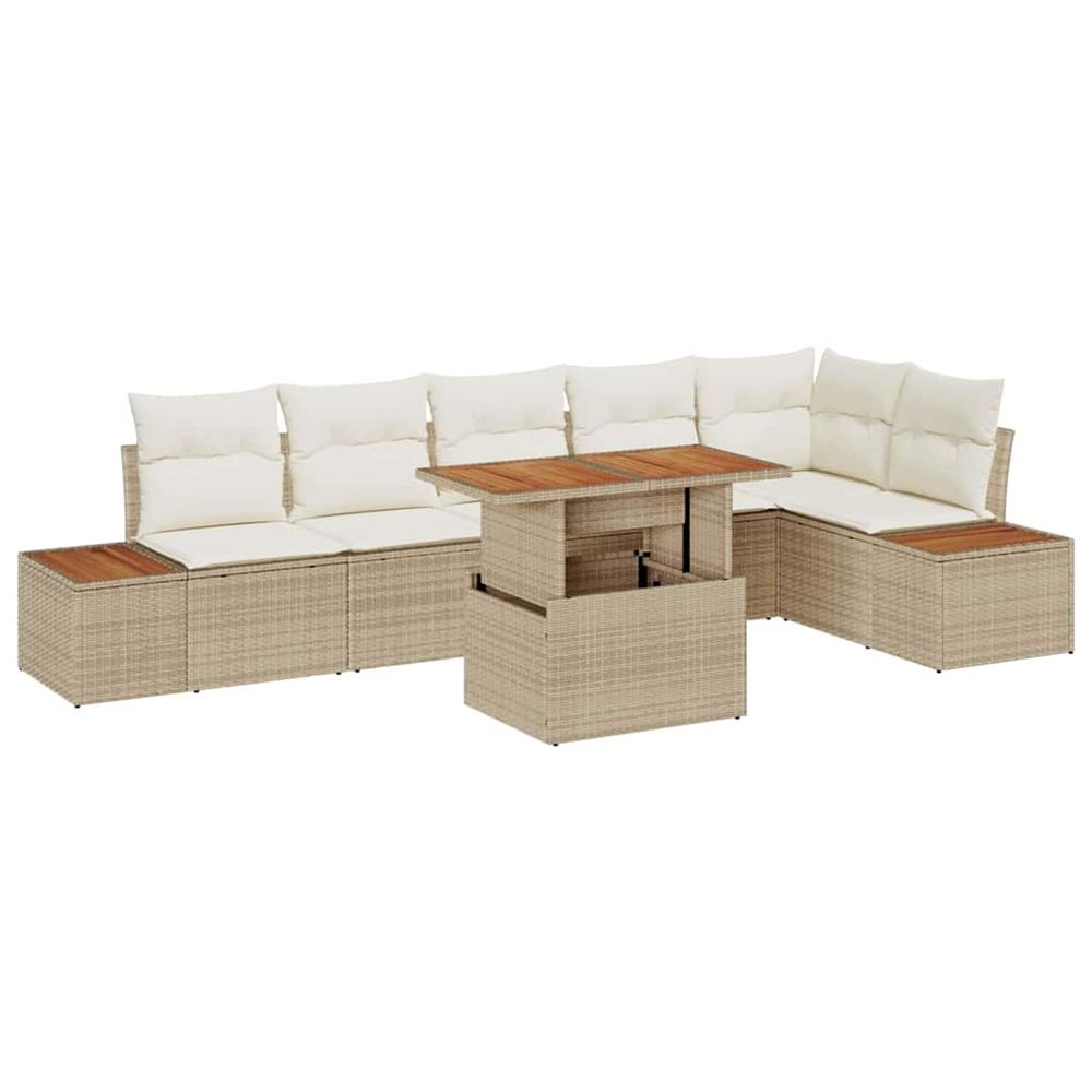 Ensemble de canapé de jardin 7 pc beige poly rotin