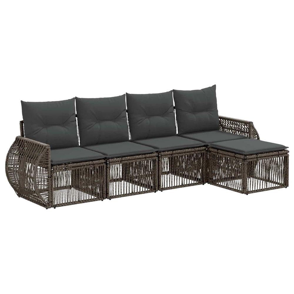 Ensemble de canapé de jardin 5 pc gris et gris foncé polyrotin