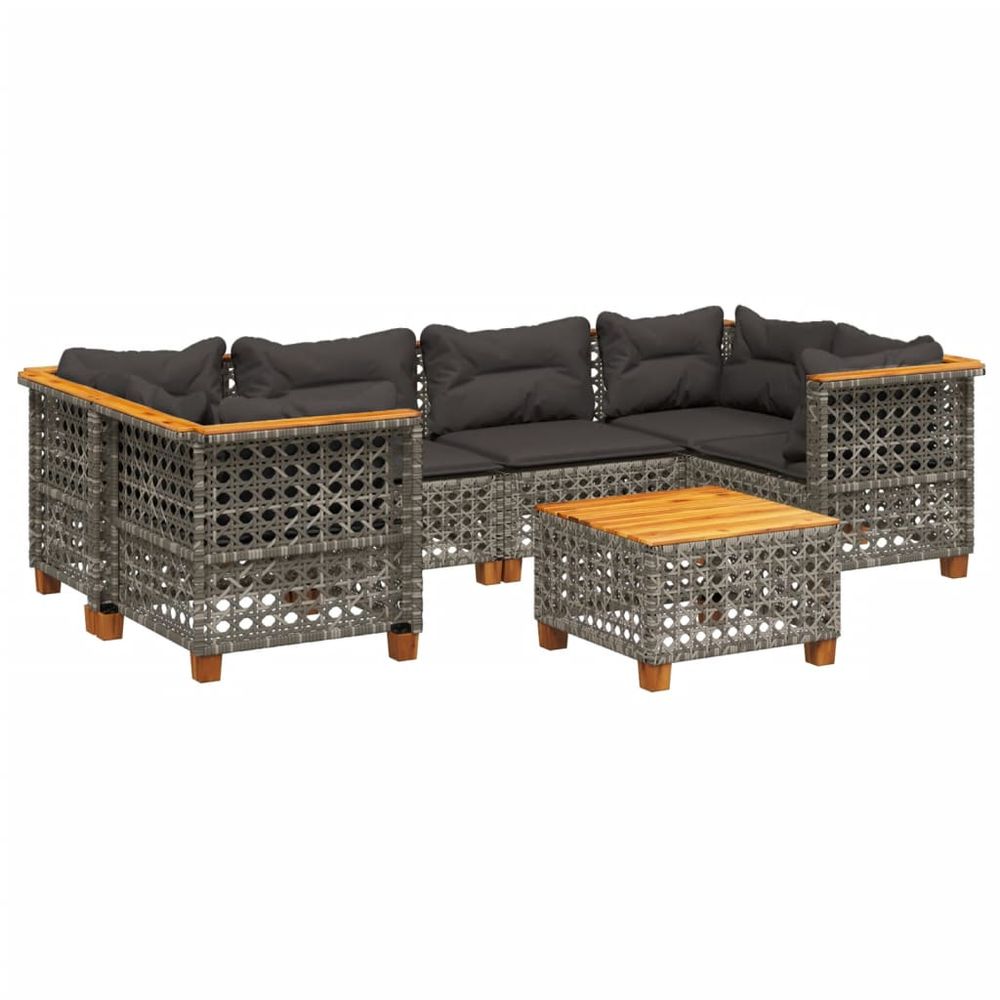 Salon de jardin avec coussins 7 pcs gris résine tressée