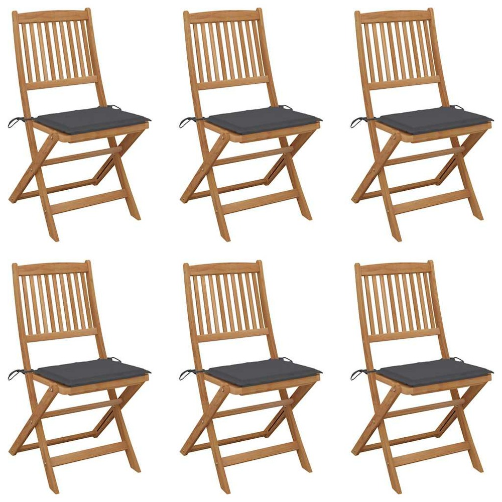 Chaises pliables de jardin lot de 6 avec coussins bois d'acacia