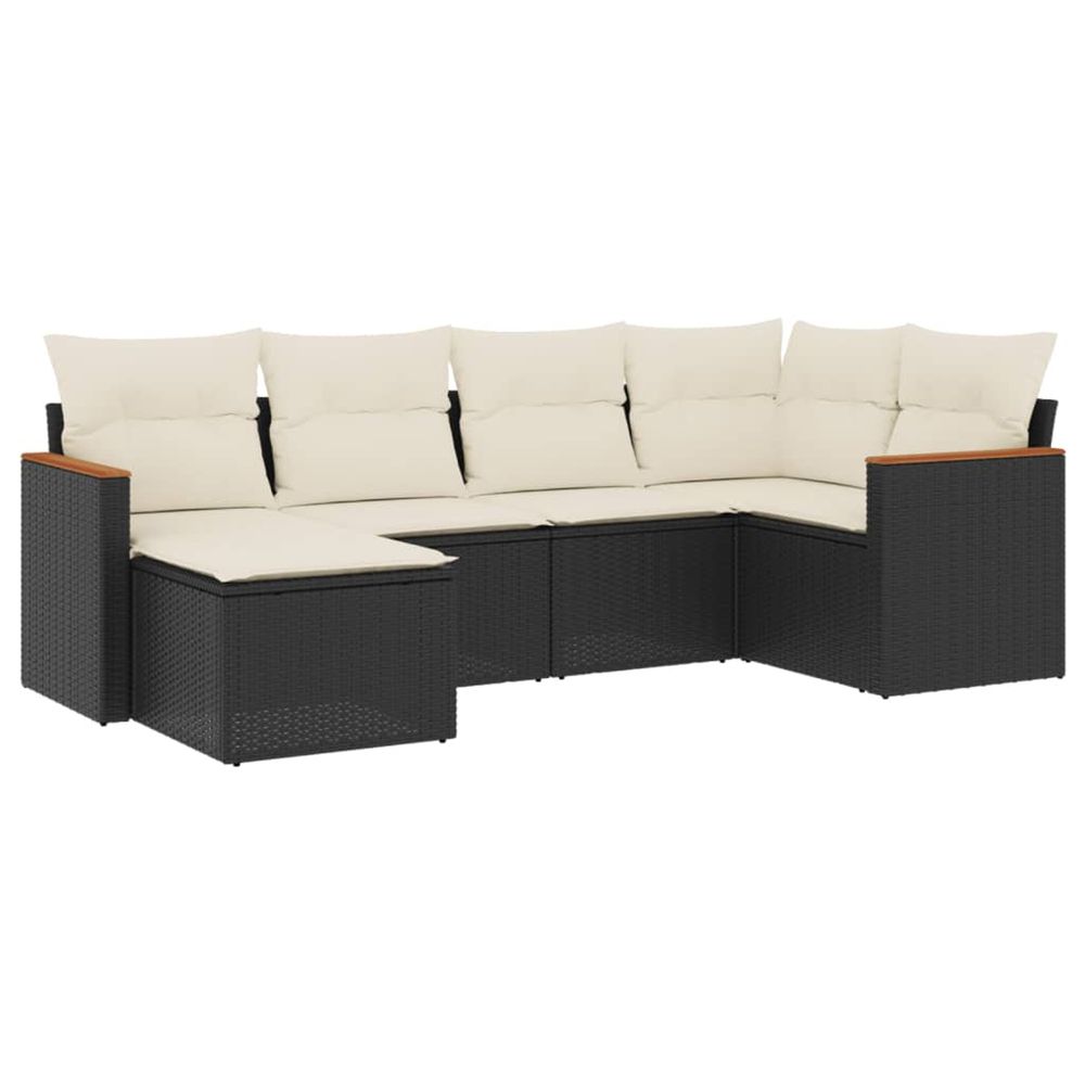 Salon de jardin 6 pcs avec coussins noir résine tressée