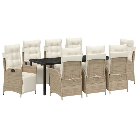Ensemble de salle à manger pour jardin 9 pcs beige polyrotin