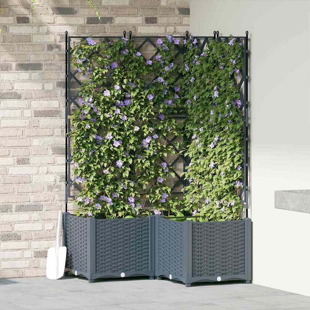 Lot de 3 cache-pots sur pieds en acier robuste avec treillis décoratif pour terrasse et patio gris clair 80x143cm