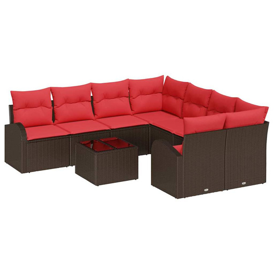 Ensemble de canapés 9 pcs marron et rouge polyester