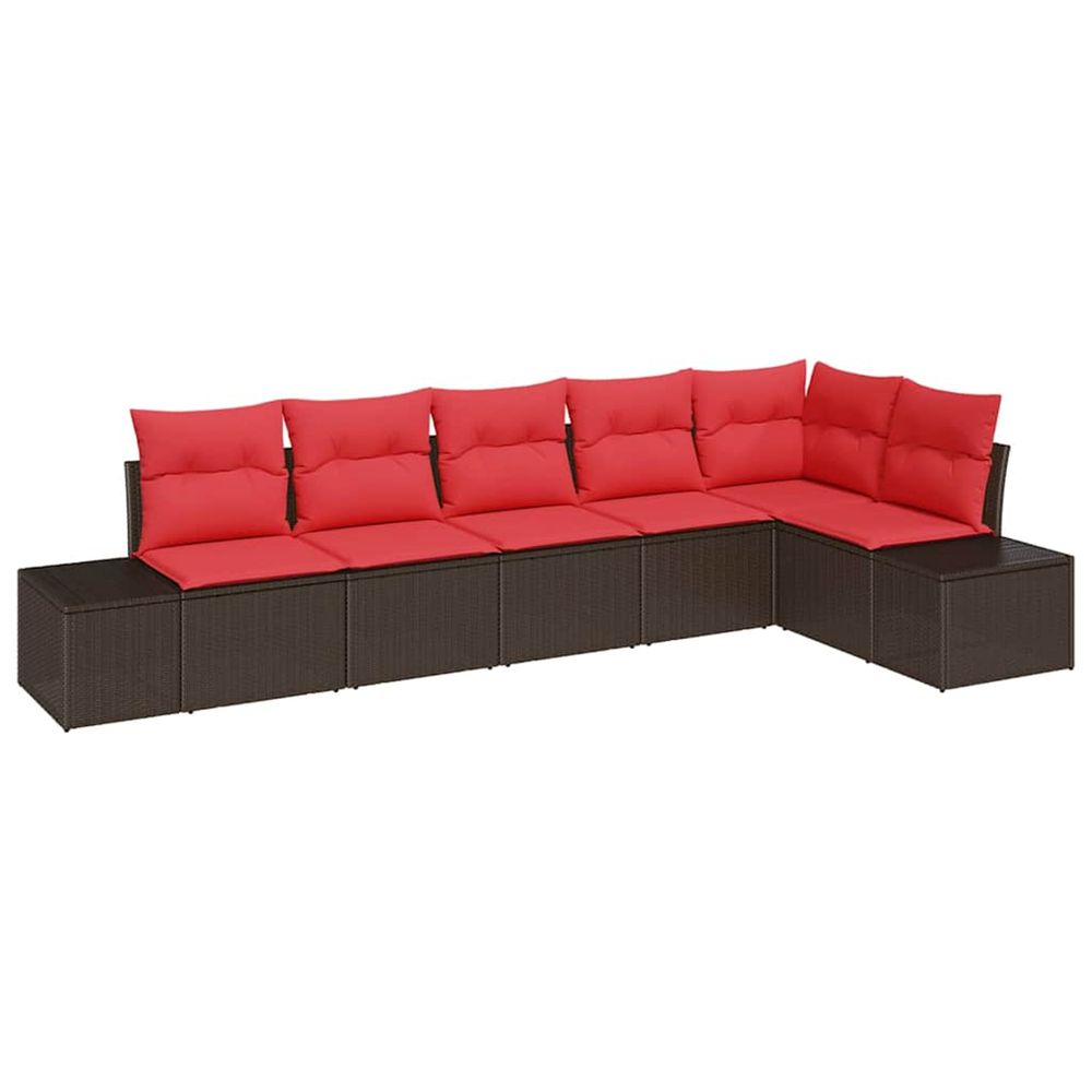 Ensemble de canapé de jardin 6 pc marron et rouge polyrotin