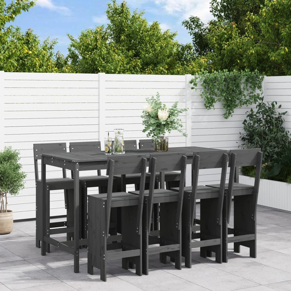 Ensemble de bar de jardin 9 pcs gris bois de pin massif