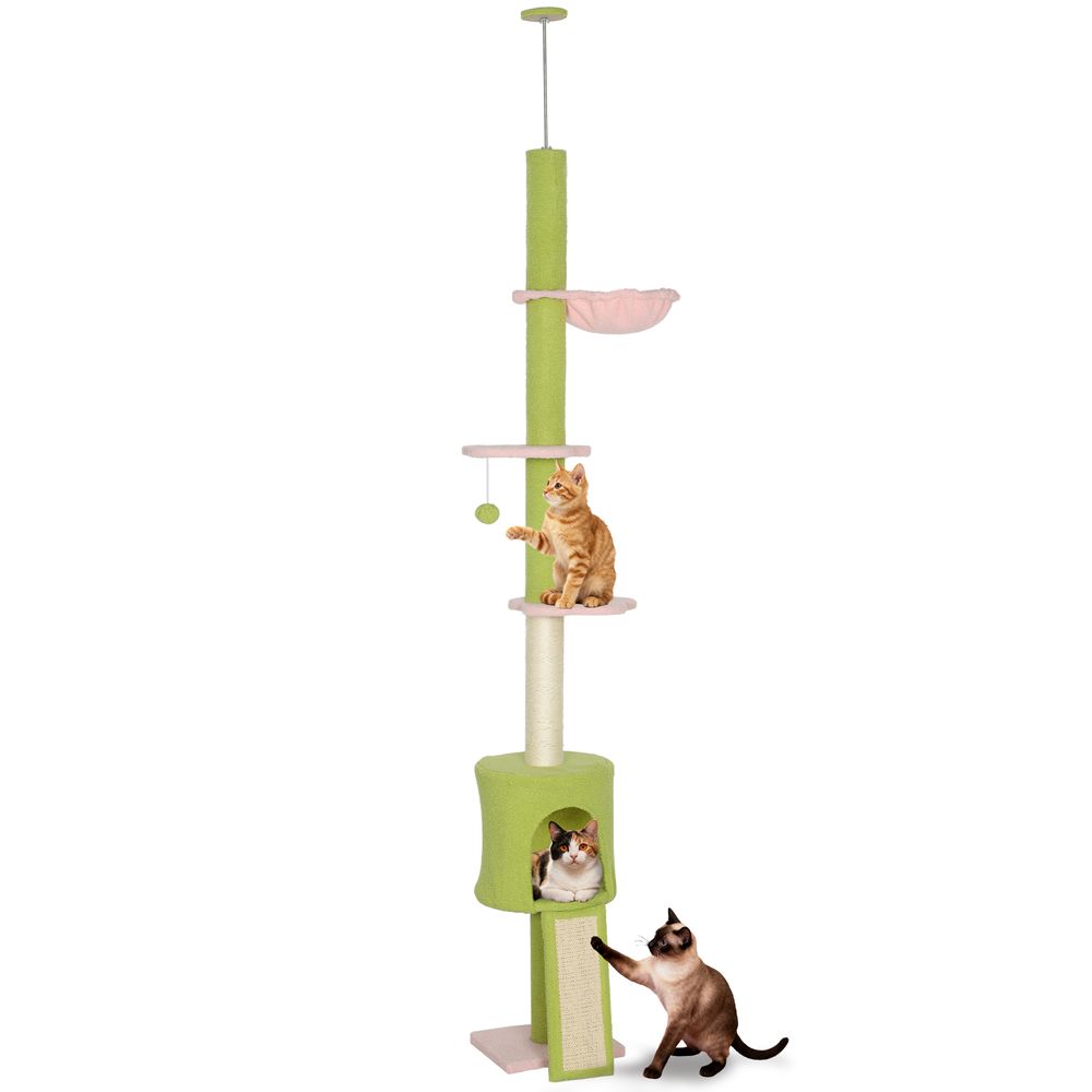 Arbre à chat sol au plafond hauteur réglable 220-240 cm design fleur vert