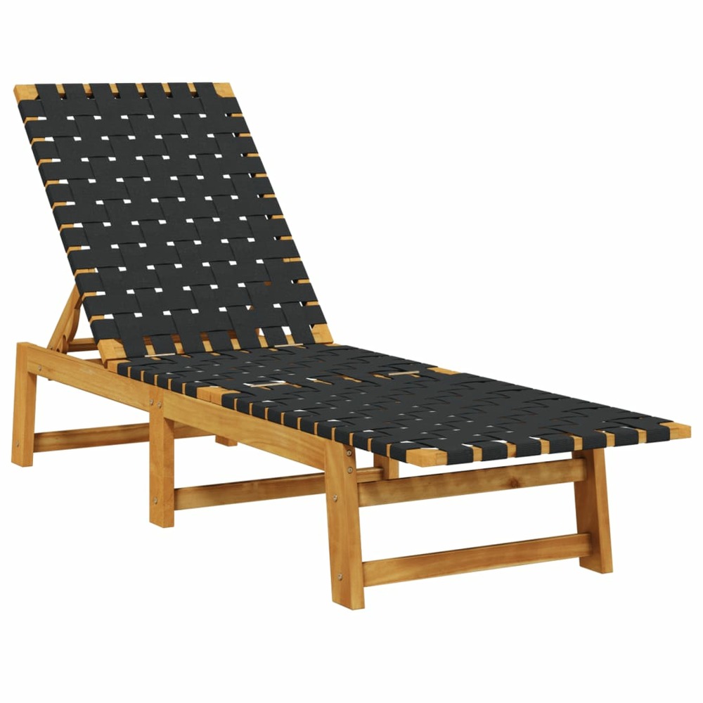 Chaises longues noir bois d'acacia solide et tissu