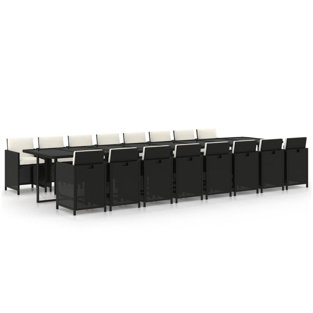 Ensemble à manger de jardin 17 pcs coussins noir résine tressée