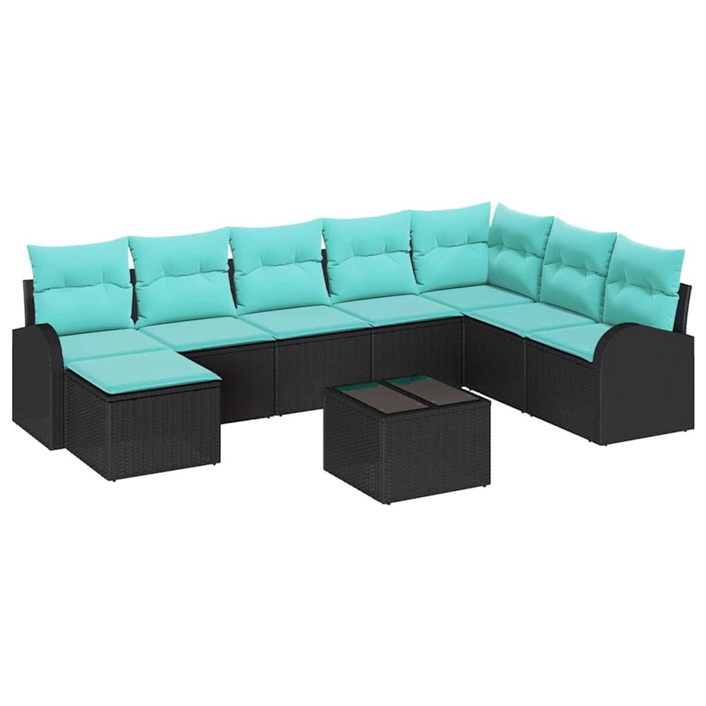 Ensemble de canapés 9 pc noir et turquoise polyrotin