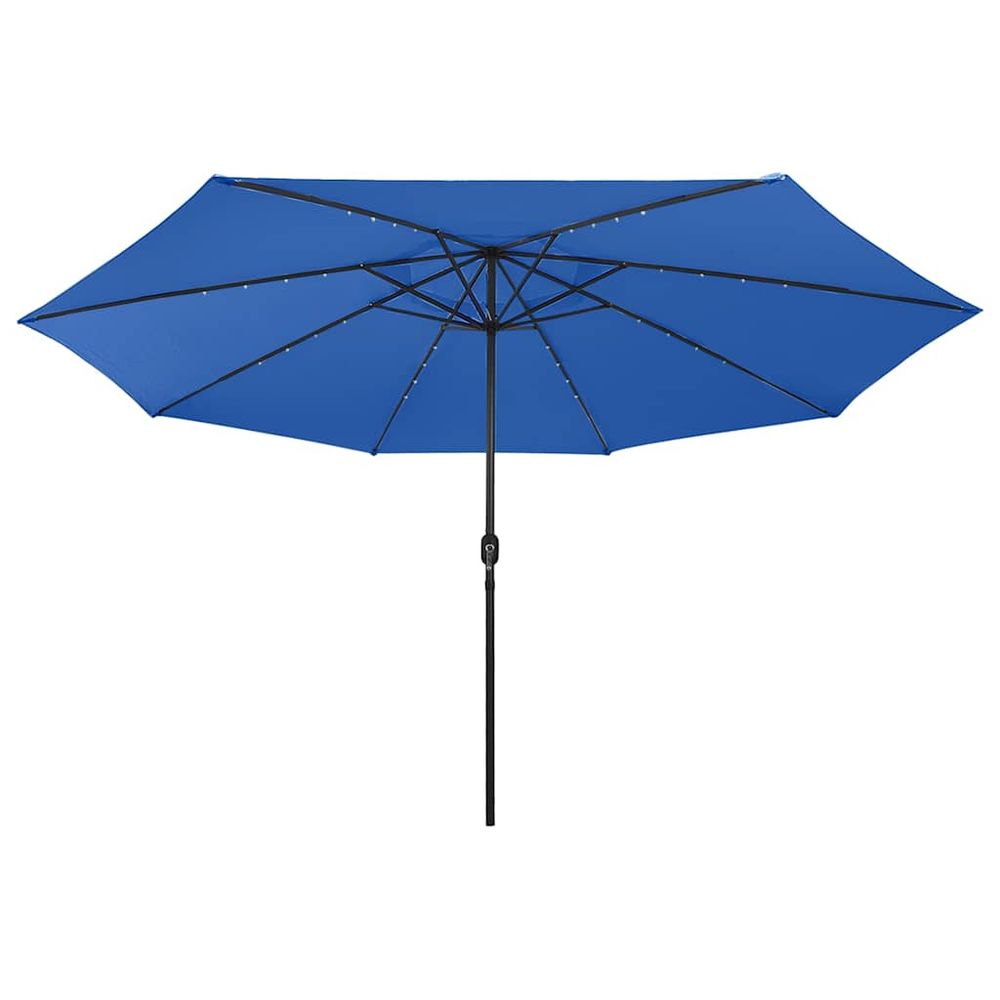 Parasol de jardin avec lumières led et mât en métal bleu azuré