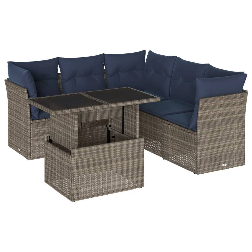 Ensemble de canapé de jardin 6 pcs avec coussins gris résine tressée