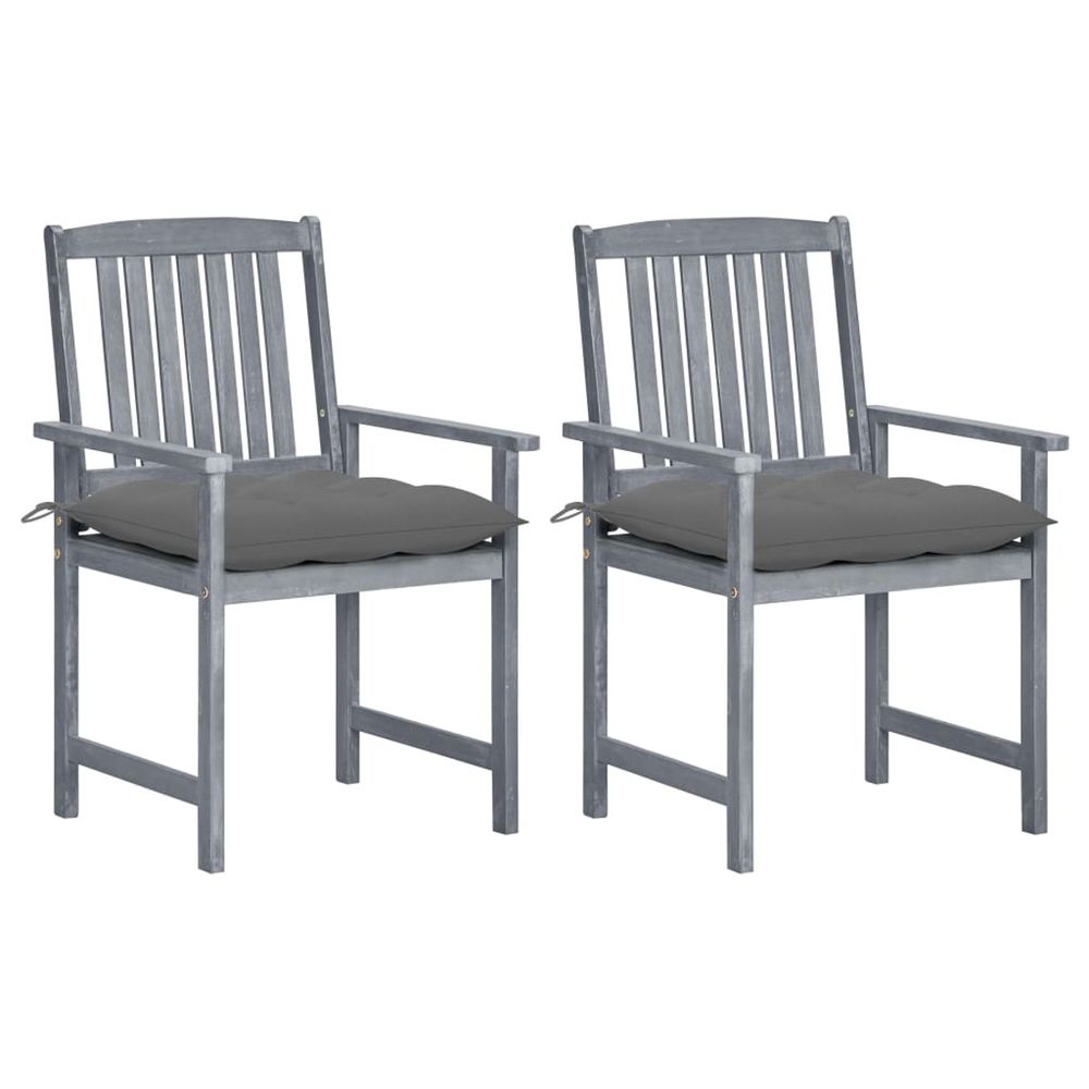 Chaises de jardin et coussins lot de 2 gris bois acacia massif