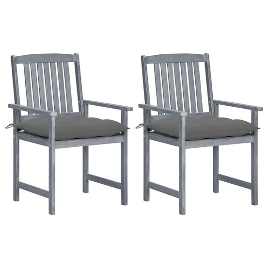 Chaises de jardin et coussins lot de 2 gris bois acacia massif