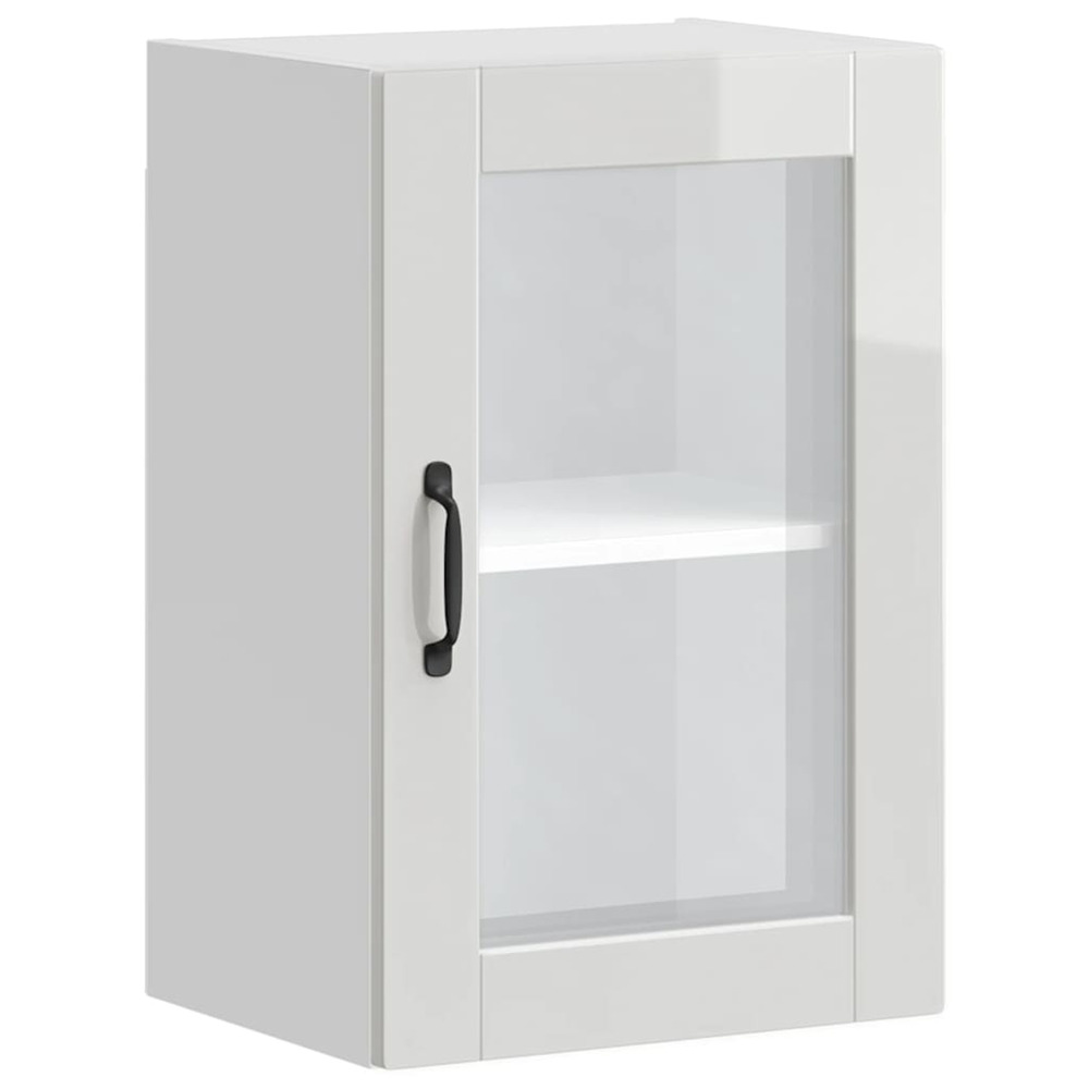 Armoire murale cuisine avec porte en verre porto blanc brillant