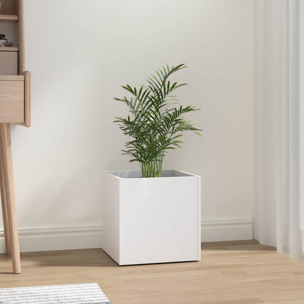 Jardinière carrée bois d'ingénierie laquée pour intérieur blanc brillant 40cm