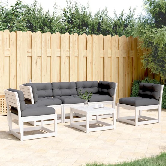 Salon de jardin 5 pcs avec coussins blanc bois massif de pin