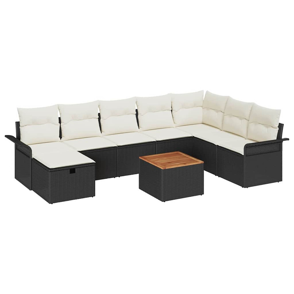 Ensemble de canapé de jardin avec coussin 9 pcs noir poly rotin