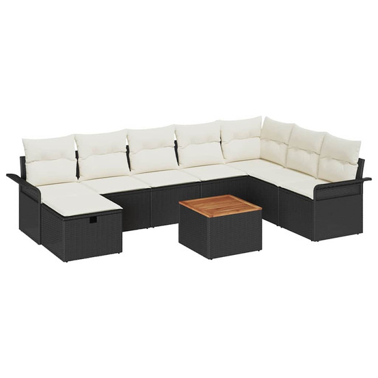 Ensemble de canapé de jardin avec coussin 9 pcs noir poly rotin