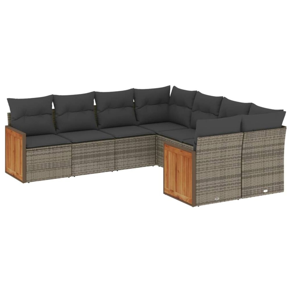 Salon de jardin 8 pcs avec coussins gris résine tressée