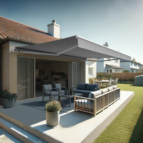 Store banne monobloc alaska (manuelle - gris clair - blanc - 4,20 x 3,00m)