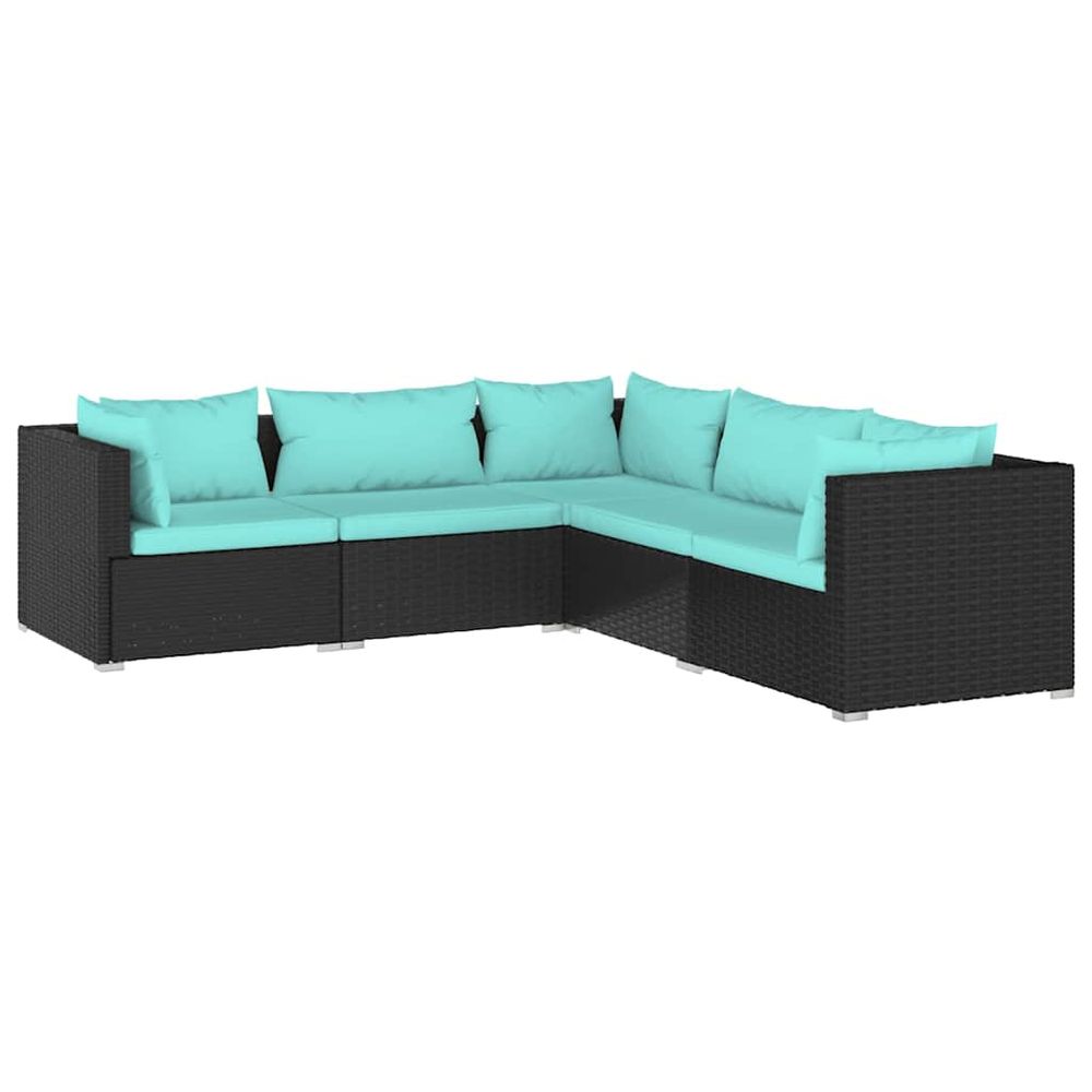 Salon de jardin 5 pcs avec coussins résine tressée noir