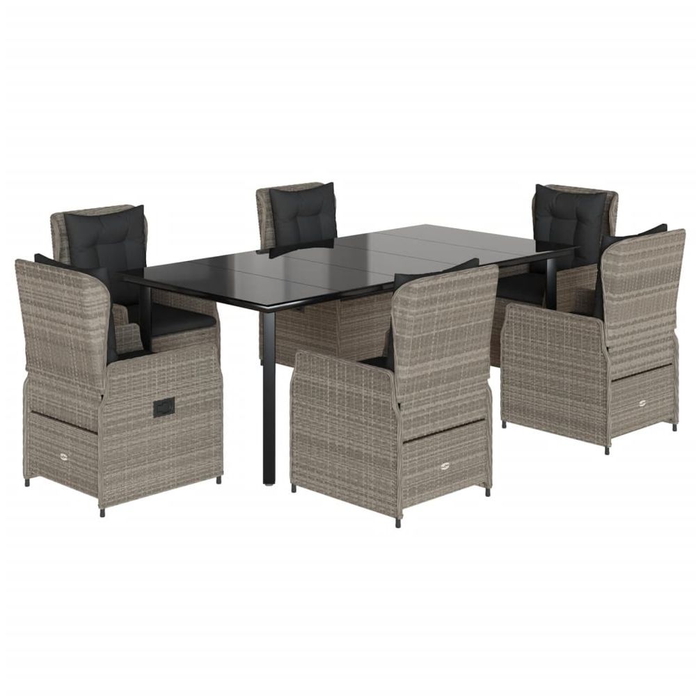 Ensemble à manger de jardin et coussins 7 pcs gris clair rotin