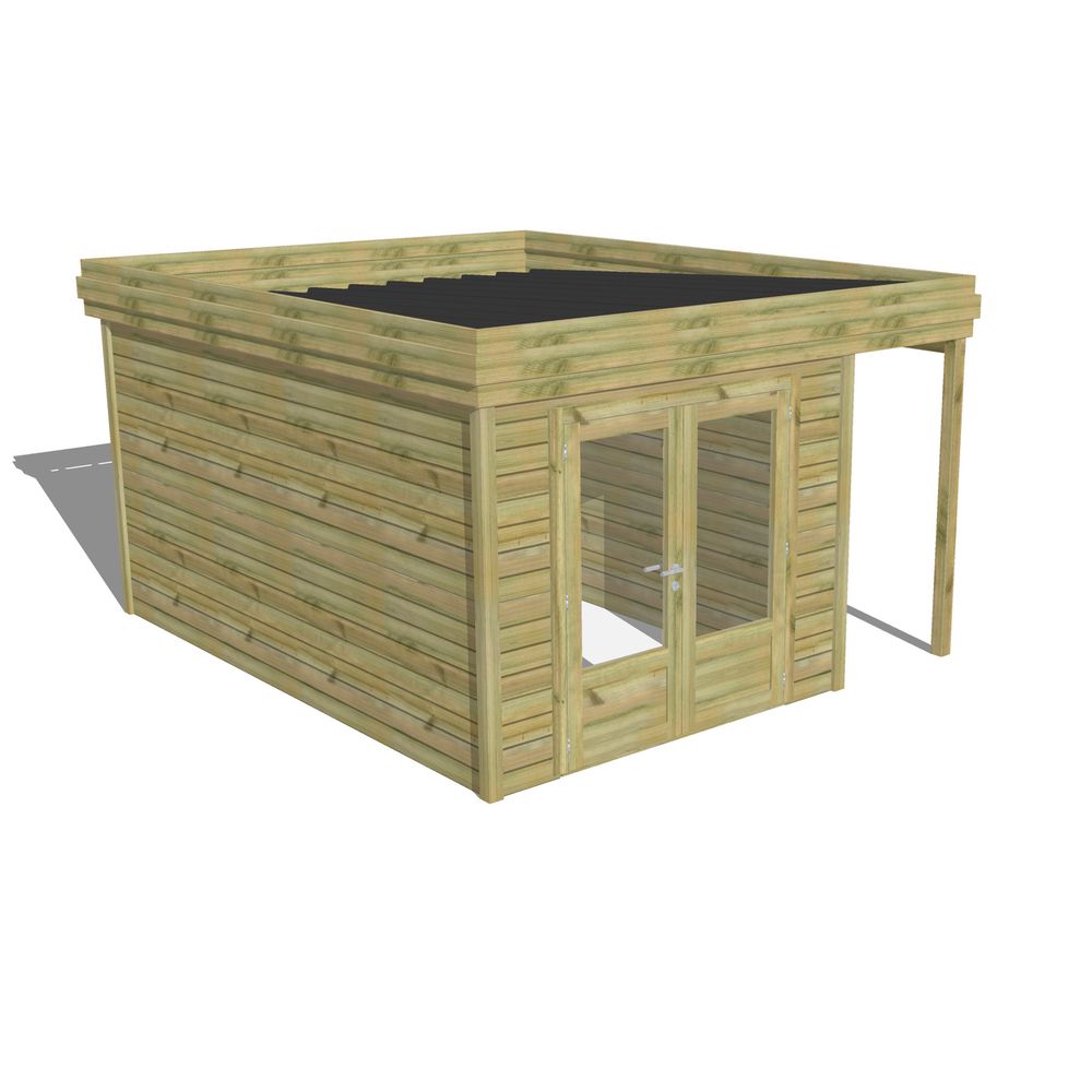 Abri de jardin bois pin traité autoclave 27mm - 3,64x4,34m / 16m2 - bac acier - abri français
