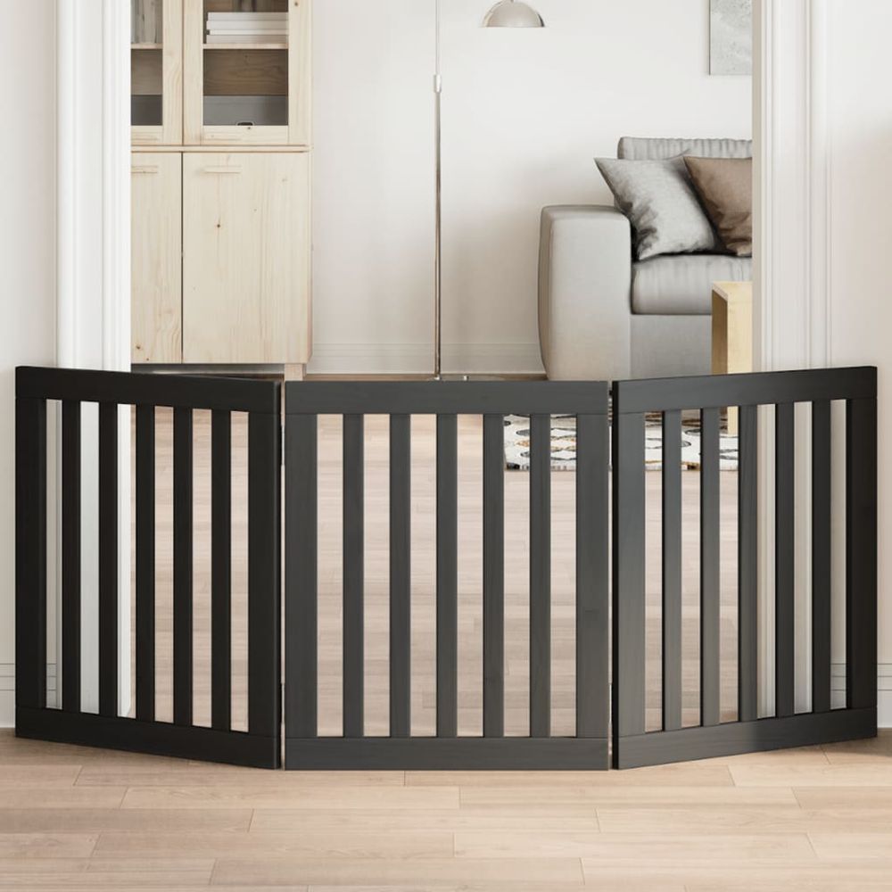 Barrière de sécurité chien en bois pliable pour intérieur 3 panneaux noir