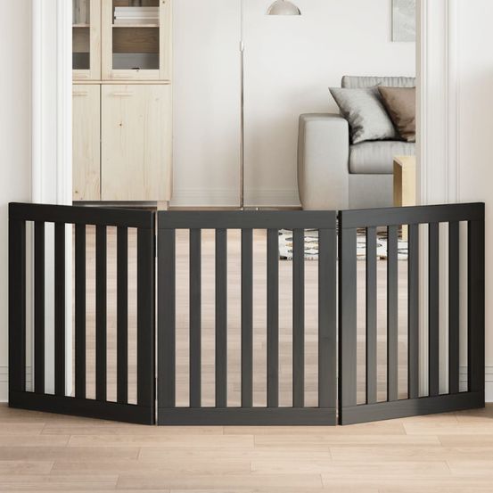 Barrière de sécurité chien en bois pliable pour intérieur 3 panneaux noir