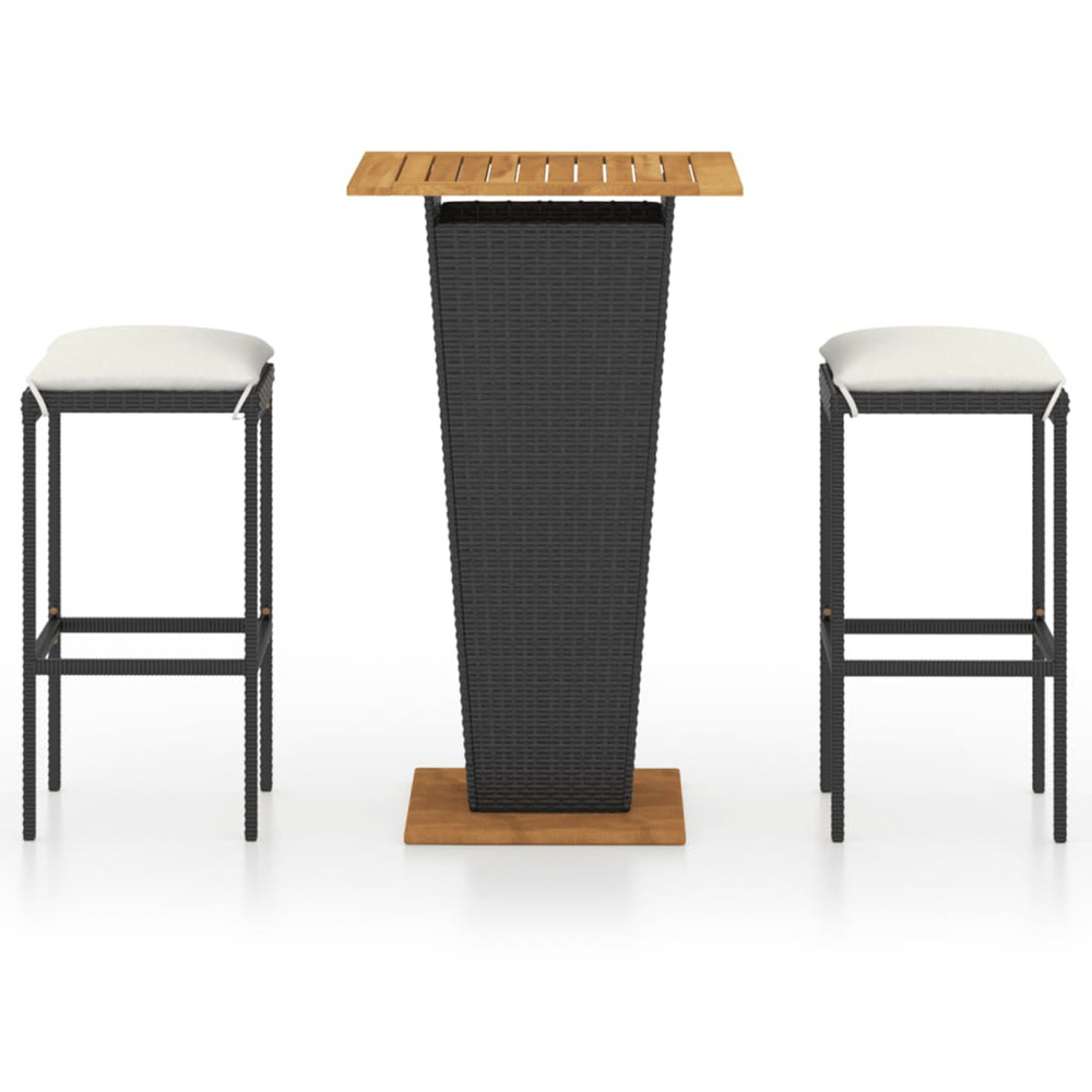 Ensemble de bar de jardin 3 pcs et coussins résine tressée noir
