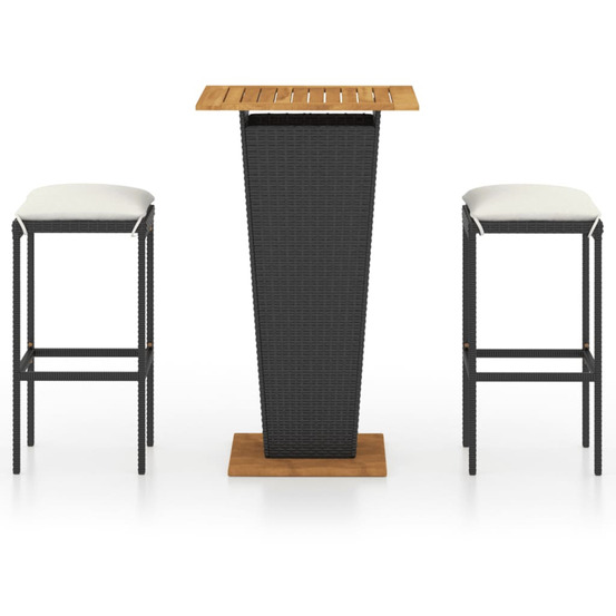Ensemble de bar de jardin 3 pcs et coussins résine tressée noir