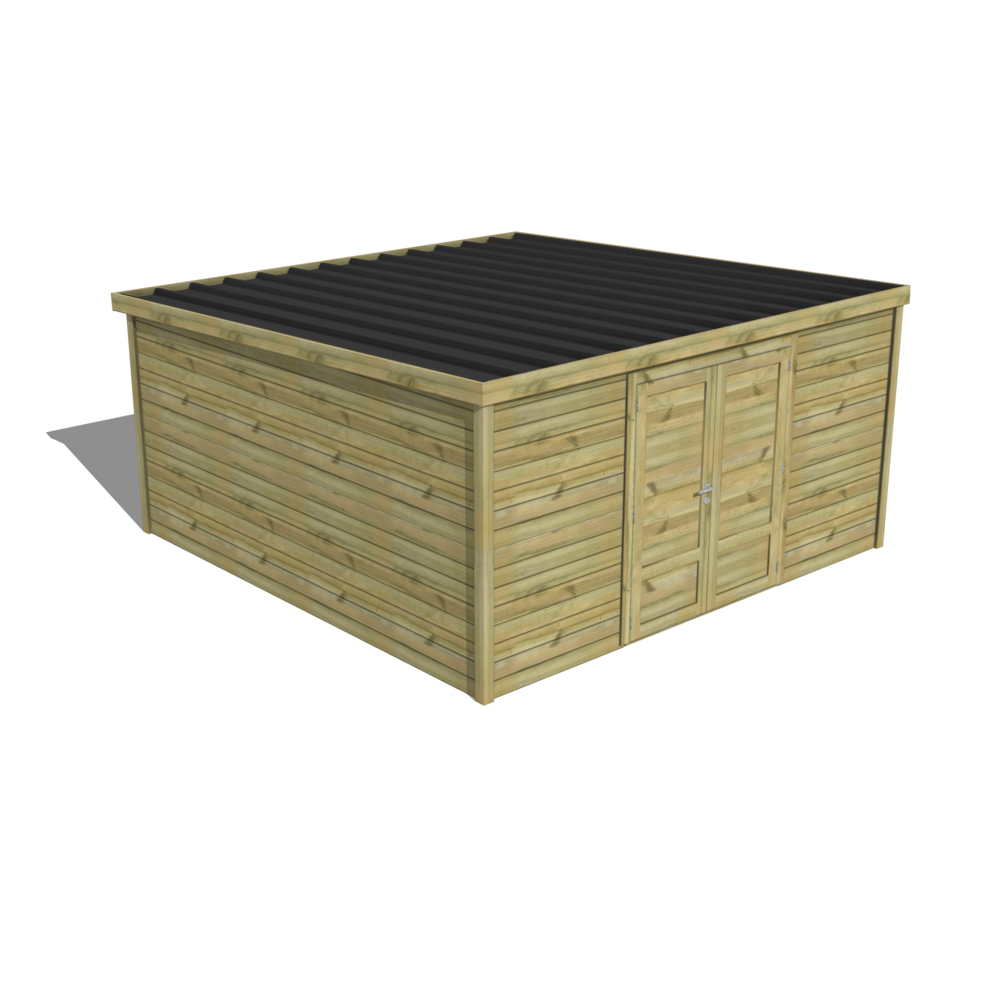 Abri de jardin bois pin traité autoclave 27mm - essentiel - 4,34x4,34m / 19m2 - bac acier - abri français
