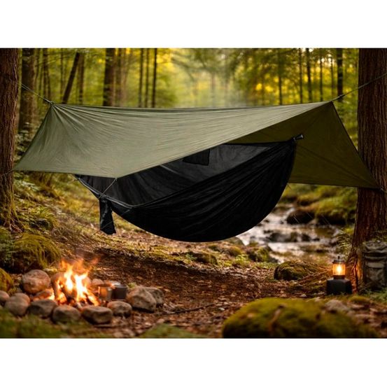 Hamac parachute noir avec moustiquaire + tarp